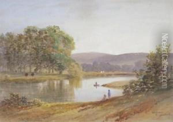 Figures In A River Landscape Oil Painting - William Williams