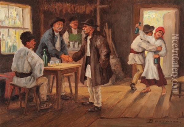At Village Tavern Oil Painting - Ludovic Bassarab