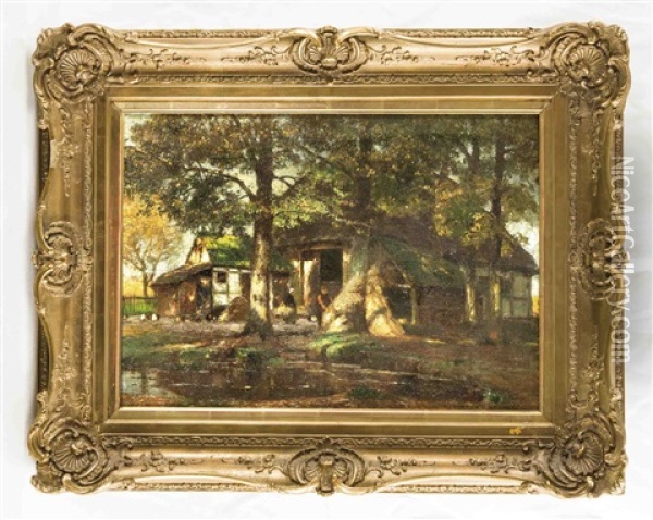 Humlingshof In Holstein Oil Painting - Heinrich Hermanns
