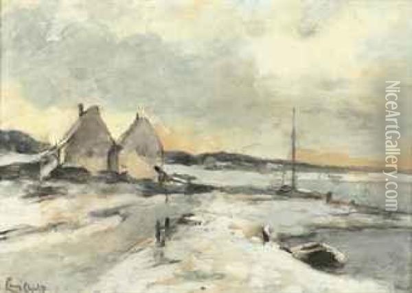Lake View In Winter Oil Painting - Louis Apol