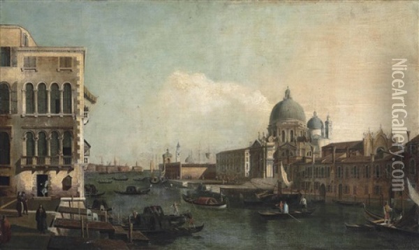 A View Of The Grand Canal, Venice, With Santa Maria Della Salute And The Punta Della Dogana Oil Painting - Bernardo Bellotto