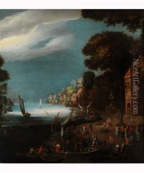 Meeresbucht Mit Ufergebauden Und Figurenstaffage Oil Painting - Jan-Peter van Bredael the Younger
