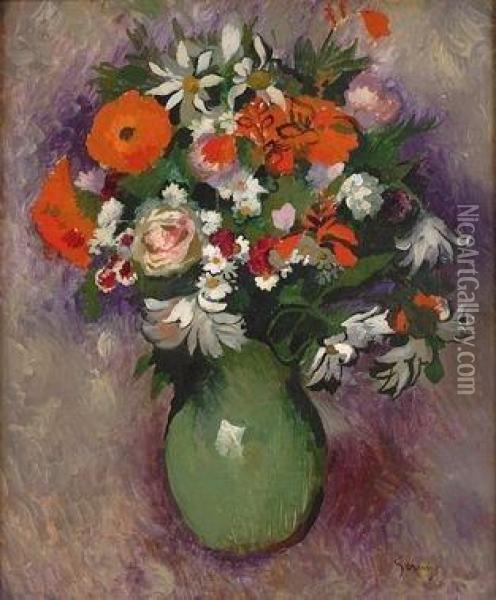 Bouquet Au Pot Vert, Circa 1927-1930 Oil Painting - Paul-Elie Gernez