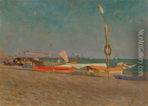 La Spiaggia Del Forte De Marmi Oil Painting - Ruggero Focardi