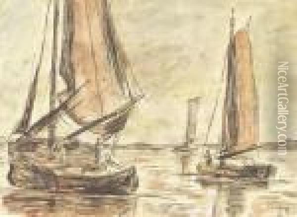 Three Boats Oil Painting - Eugene Boudin