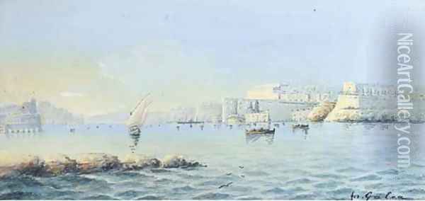 Valletta Harbour, Malta Oil Painting - Luigi Maria Galea