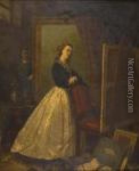The Artist's Studio Oil Painting - Auguste Coomans