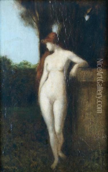 Nu Debout Accoude A La Rambarde Oil Painting - Jean-Jacques Henner