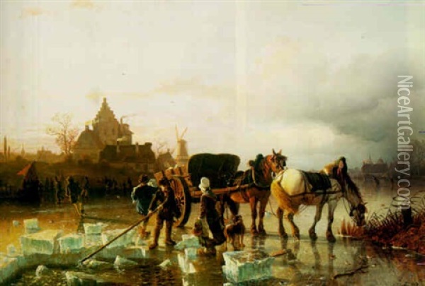 The Ice Cutters Oil Painting - Johannes Bartholomaeus Duntze