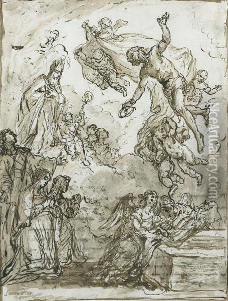 Le Christ Ressuscite Apparaissant A Quatre Saints Oil Painting - Santo Piatti