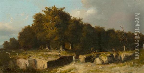 Landschaft Mit Reiter Und Wanderer Oil Painting - Louis Hippolyte Mouchot