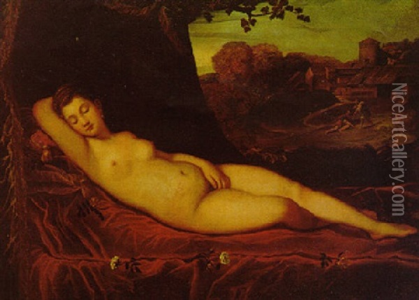 Venus Reclining In An Extensive Wooded Landscape Oil Painting -  Giorgione