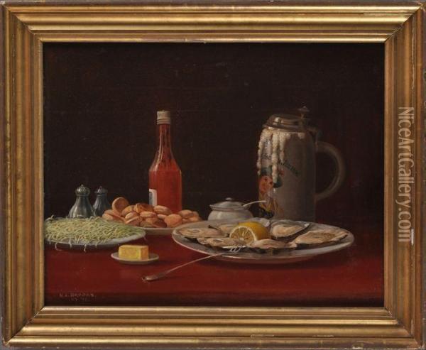 Still Life With Oysters Oil Painting - Nicholas Alden Brooks