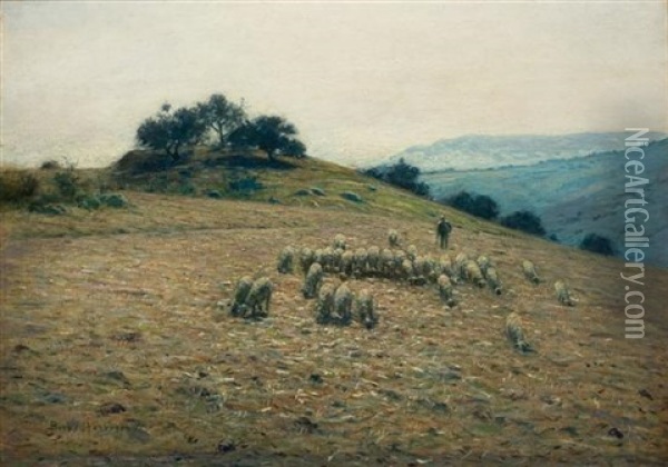 Herding Sheep On A Hillside Oil Painting - Lovell Birge Harrison