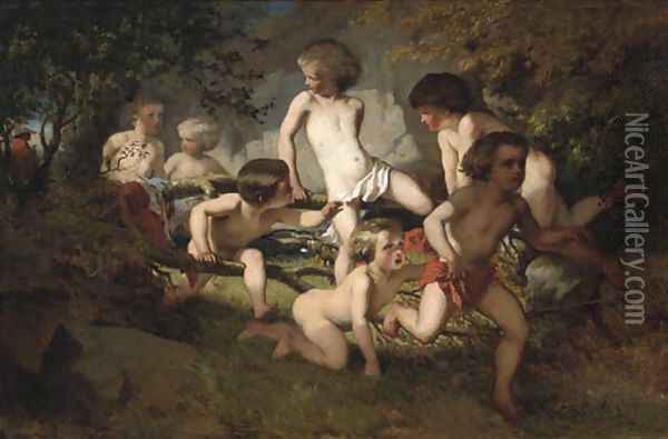 Bathing boys frightened by a gypsy Oil Painting - Albert Ludovici
