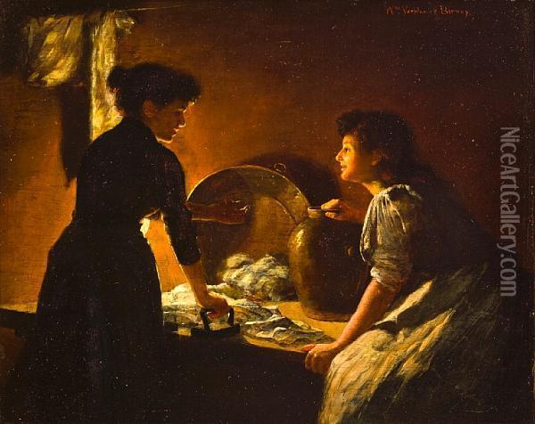 Washerwomen By Candlelight Oil Painting - William Verplanck Birney