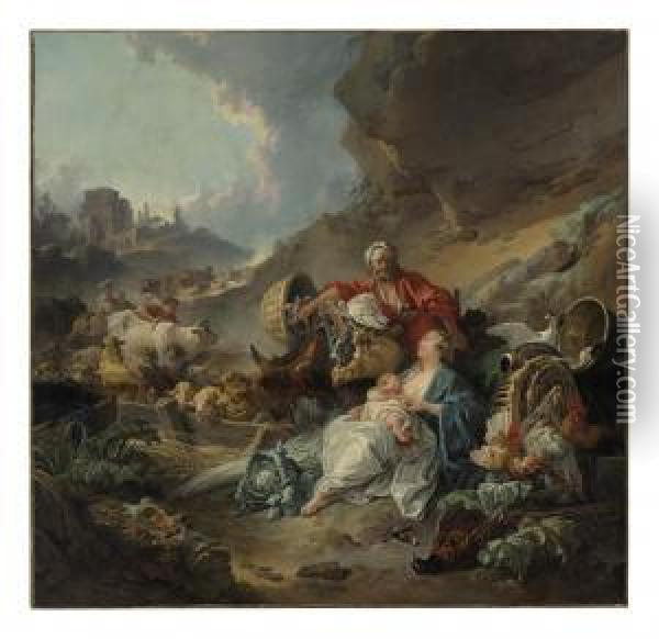 Une Caravanne Oil Painting - Jean-Baptiste Huet I
