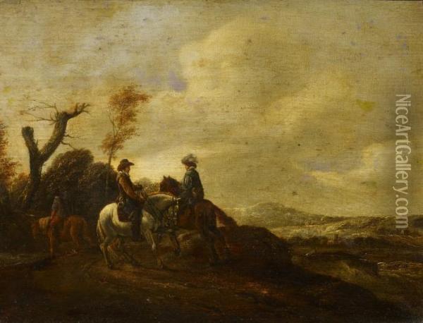 Rider In An Open Dutch Landscape Oil Painting - Pieter Wouwermans or Wouwerman