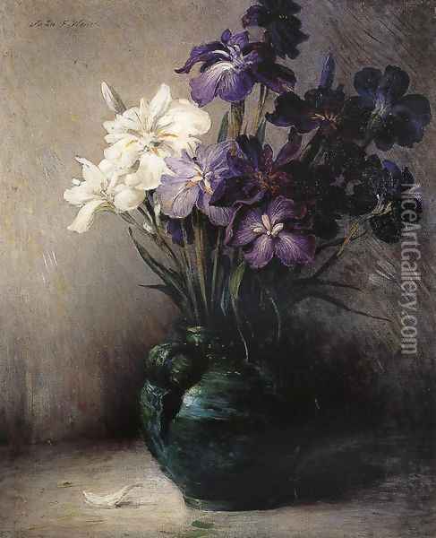 Japanese Iris - Six Varieties Oil Painting - John Ferguson Weir
