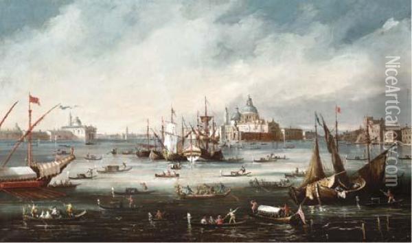 Venice, View Of The Dogana Flanked By The Grand And Giudecca Canals, Looking West Oil Painting - Francesco Guardi