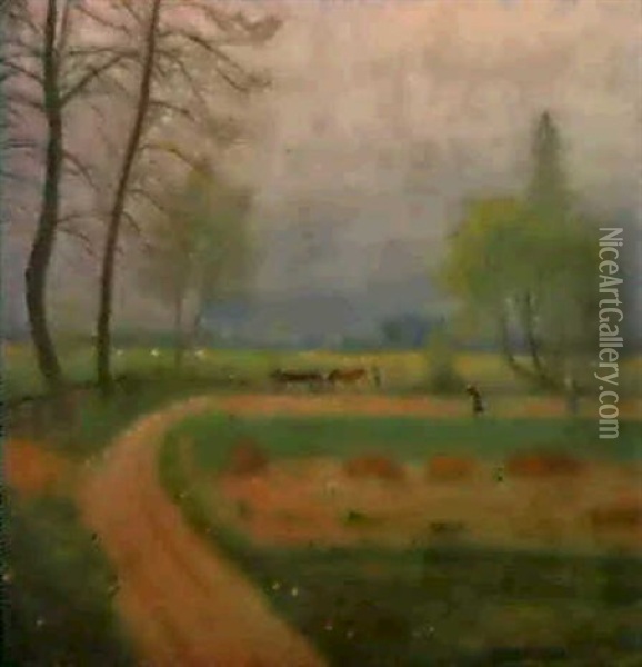 Weg Mit Ackerwagen. 1. Fruhling Beim Dorf Oil Painting - Otto Modersohn