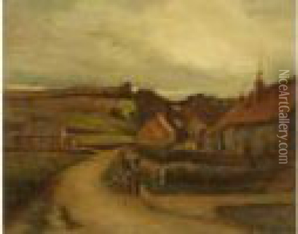 Mere Et Enfant Sur La Route De La Maison Oil Painting - John A. Hammond