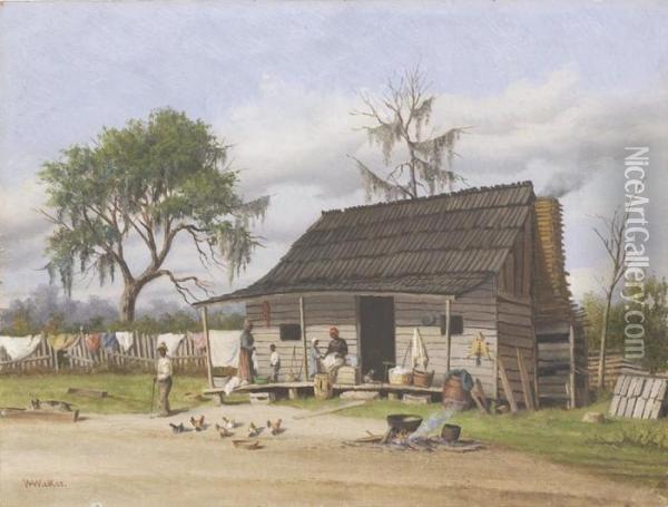 Wash Day At The Cabin Oil Painting - William Aiken Walker