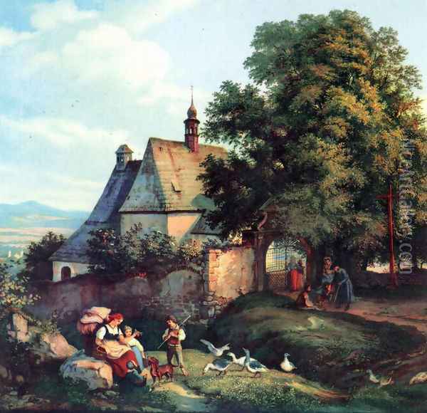 St. Annen church to barley groats in Bohemia Oil Painting - Adrian Ludwig Richter