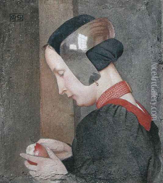 Portrait of a Lady Peeling an Apple Oil Painting - Marianne Preindelsberger Stokes