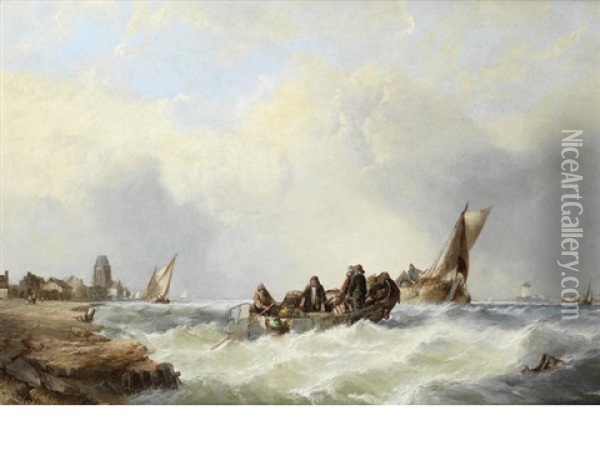 Fishing In Rough Seas Oil Painting - Alfred Montague