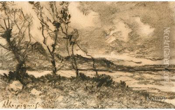 Skizze Von Landschaft Mit Baumen Bei Sturmischemwetter An Der Seine Oil Painting - Henri-Joseph Harpignies