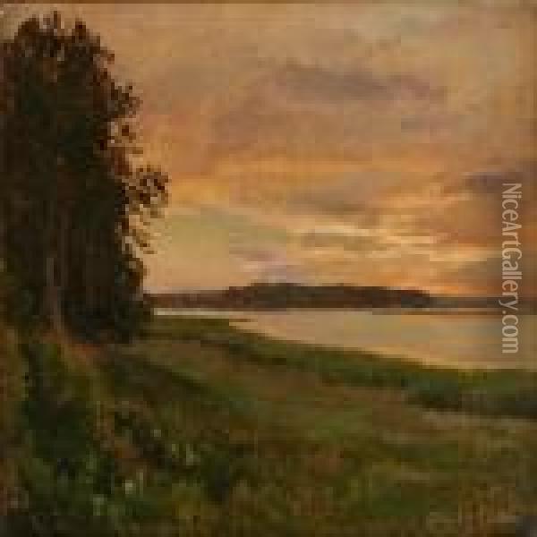 Landskab Med So.solnedgang Oil Painting - Janus Andreas La Cour