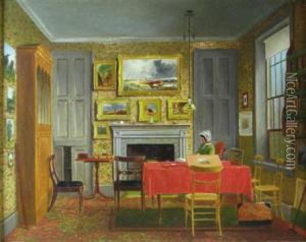 Interior Scene With Paintings Oil Painting - Joseph Nash