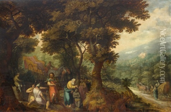 Baptism In A Forest Landscape Oil Painting - Gillis Van Coninxloo III