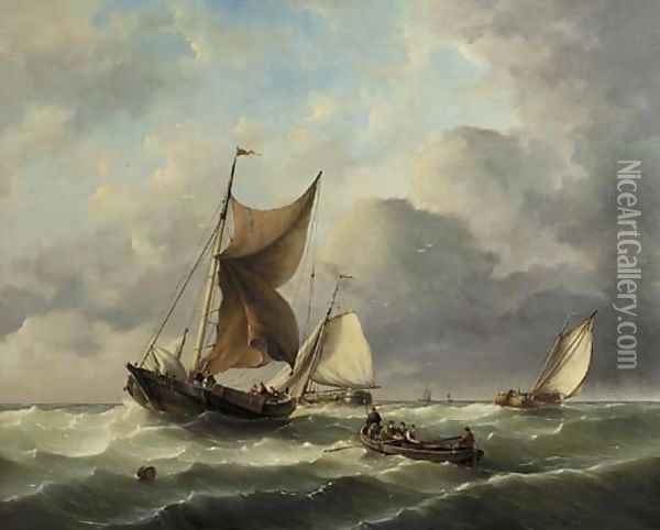 Sailingbarges setting out for sea Oil Painting - Hermanus Koekkoek