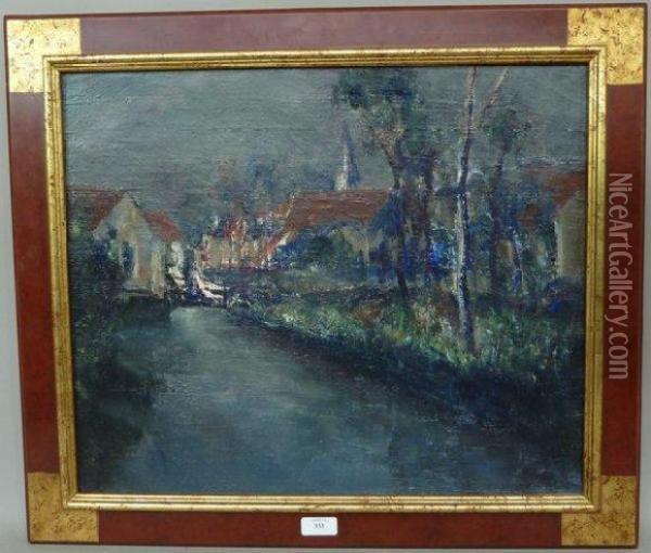 La Rue Du Village Vers L'eglise Oil Painting - Adolph Peterelle