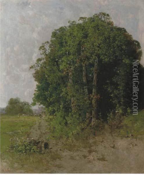 La Foret A L'isle Adam, Seine Et Oise: Resting On A Forest Path Oil Painting - Victor Viollet-Le-Duc