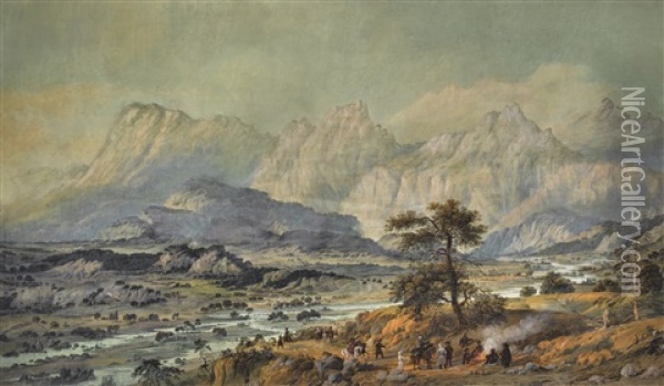 View Of The Caucasus With The Terek River Oil Painting - Carlo Bossoli