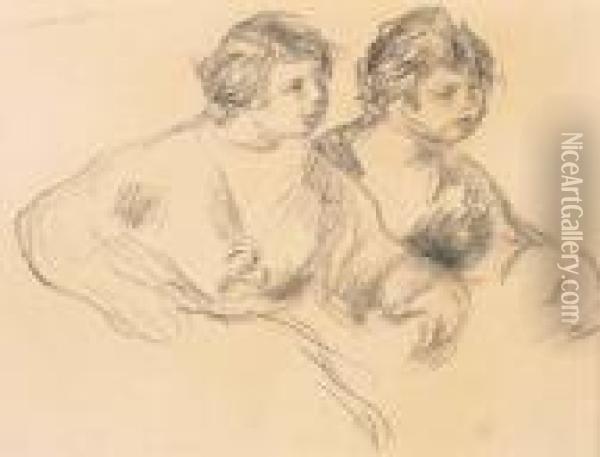 Deux Jeunes Femmes Oil Painting - Pierre Auguste Renoir