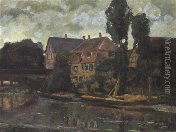 Blick Auf Eine Gutsanlage Am Fluss Oil Painting - Gilbert Von Canal
