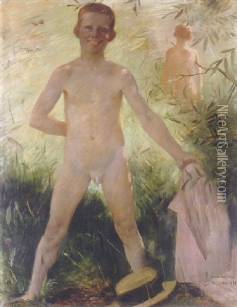 Badender Junge Oil Painting - Lovis Corinth