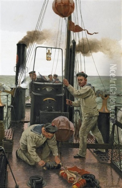 Manover Auf Dem Dampfschiff Oil Painting - Eugene Charles Paul Vavasseur