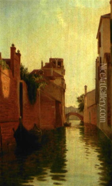 Veneziansk Kanalparti Oil Painting - Louis Isak Napoleon Jensen