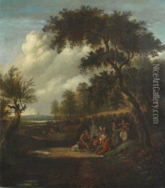 Gypsyencampment Oil Painting - Johann Christian Vollerdt or Vollaert
