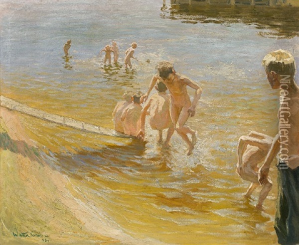 Bathing Boys Oil Painting - Johann Walter-Kurau