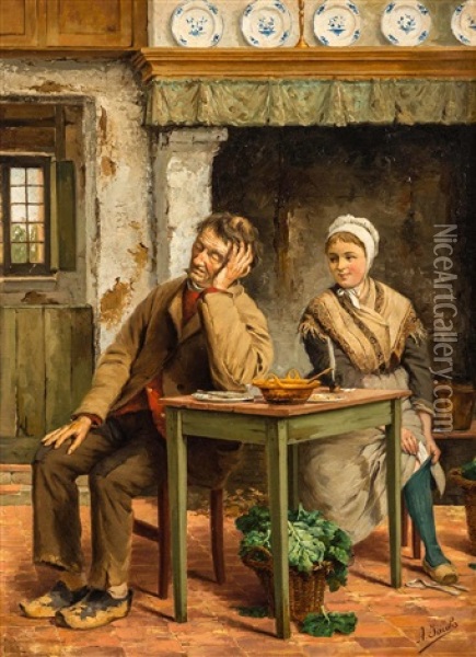 Das Mittagsschlafchen Und Seine Folgen Oil Painting - Adolphe Jacobs