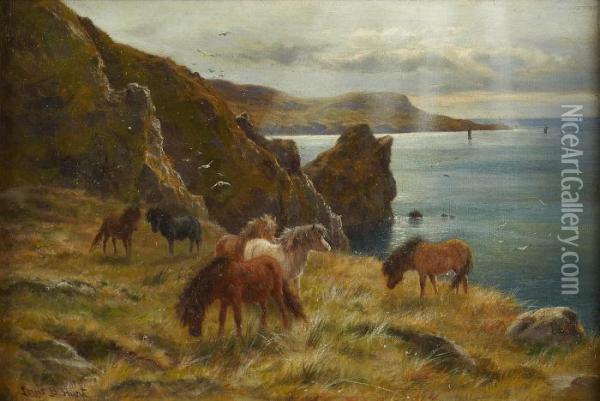 Shetland Ponies On Bressay Sound Oil Painting - Louis Bosworth Hurt
