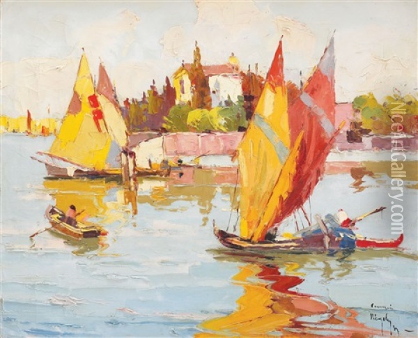 Boats In The Lagoon Oil Painting - Rudolph Negely