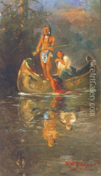 Indians In Canoe Oil Painting - Edgar Samuel Paxson