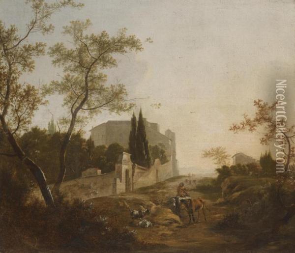 A Landscape With A Rider Near A Villa Oil Painting - Jan Iii Snellinck